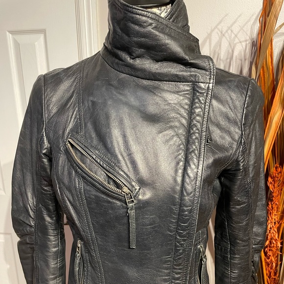 Vintage Y2k Asymmetric Zip Napa Leather Soft Draped/Rutched Crop Fit Flare Rave - Picture 4 of 10